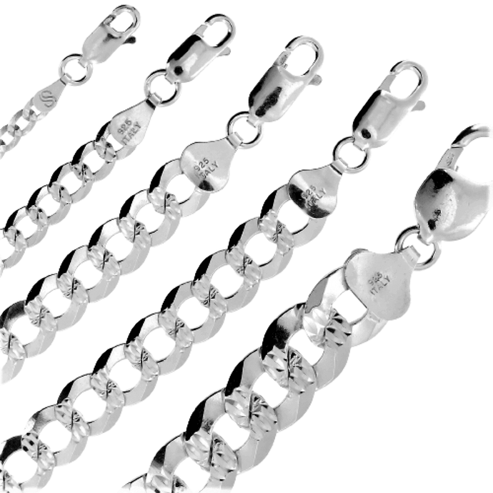Necklaces for Men Women Real Solid 925 Sterling Silver Chain Plata Diamond Cut Cuban Curb - Jewelry Store by Erik Rayo