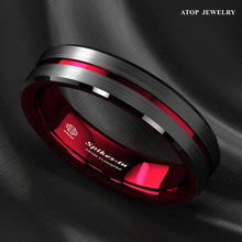 Load image into Gallery viewer, 6mm Black Red Line Tungsten Carbide Men&#39;s Wedding Band Ring - Perfect for Men and Women
