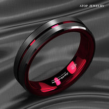 Load image into Gallery viewer, 6mm Black Red Line Tungsten Carbide Men&#39;s Wedding Band Ring - Perfect for Men and Women
