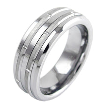Load image into Gallery viewer, Men&#39;s Wedding Band - Silver Grooved Brushed Stripes - Rings for Men and Women
