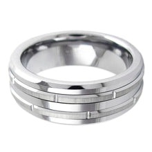 Load image into Gallery viewer, Men&#39;s Wedding Band - Silver Grooved Brushed Stripes - Rings for Men and Women
