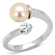 Load image into Gallery viewer, Silver Womens Ring Anillo Para Mujer Stainless Steel Ring with Synthetic Pearl in Light Peach - Jewelry Store by Erik Rayo
