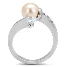 Load image into Gallery viewer, Silver Womens Ring Anillo Para Mujer Stainless Steel Ring with Synthetic Pearl in Light Peach - Jewelry Store by Erik Rayo
