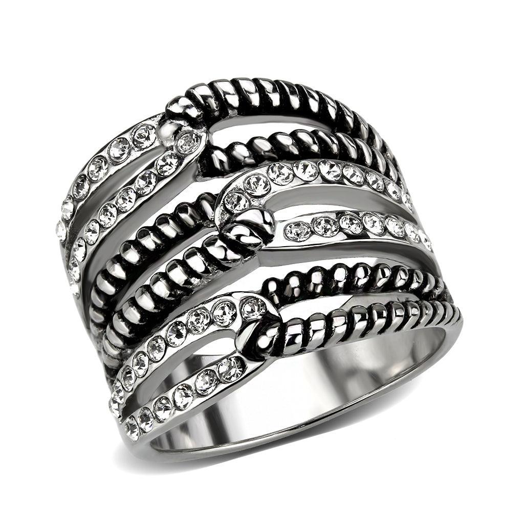 TK3733 High polished Stainless Steel Ring with Top Grade Crystal in Clear - Jewelry Store by Erik Rayo