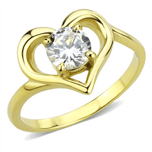 Load image into Gallery viewer, Women&#39;s Stainless Steel Heart Round CZ Wedding Promise Engagement Gold EP Ring Anillo Para Mujer - Jewelry Store by Erik Rayo
