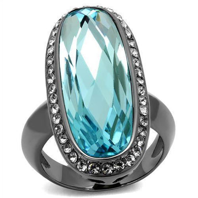 Womens Black Aquamarine Ring Anillo Para Mujer Girls 316L Stainless Steel Ring with Top Grade Crystal in Sea Blue Pandora - Jewelry Store by Erik Rayo