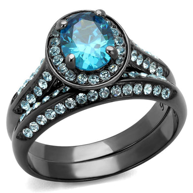 Womens Black Aquamarine Ring Anillo Para Mujer 316L Stainless Steel Ring with AAA Grade CZ in Sea Blue Abi - Jewelry Store by Erik Rayo