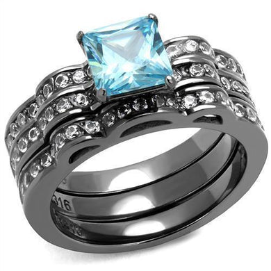 Womens Black Aquamarine Ring Anillo Para Mujer 316L Stainless Steel Ring with AAA Grade CZ in Sea Blue Noor - Jewelry Store by Erik Rayo