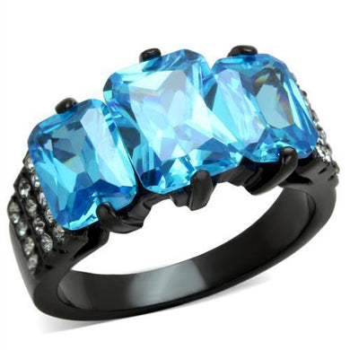Womens Black Aquamarine Ring Anillo Para Mujer 316L Stainless Steel Ring with AAA Grade CZ in Sea Blue Trento - Jewelry Store by Erik Rayo