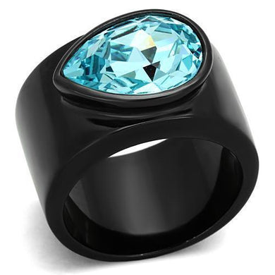 Womens Black Aquamarine Ring Anillo Para Mujer 316L Stainless Steel Ring with Top Grade Crystal in Light Sapphire Rome - Jewelry Store by Erik Rayo