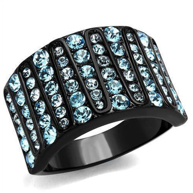 Womens Black Aquamarine Ring Anillo Para Mujer 316L Stainless Steel Ring with Top Grade Crystal in Sea Blue Balla - Jewelry Store by Erik Rayo