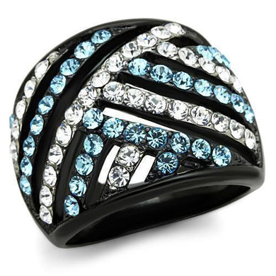 Womens Black Aquamarine Ring Anillo Para Mujer 316L Stainless Steel Ring with Top Grade Crystal in Sea Blue Belluno - Jewelry Store by Erik Rayo
