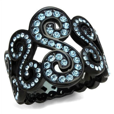 Womens Black Aquamarine Ring Anillo Para Mujer 316L Stainless Steel Ring with Top Grade Crystal in Sea Blue Eliza - Jewelry Store by Erik Rayo