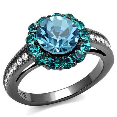 Womens Black Aquamarine Ring Anillo Para Mujer 316L Stainless Steel Ring with Top Grade Crystal in Sea Blue Lillia - Jewelry Store by Erik Rayo
