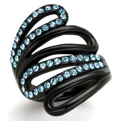 Womens Black Aquamarine Ring Anillo Para Mujer 316L Stainless Steel Ring with Top Grade Crystal in Sea Blue Livorno - Jewelry Store by Erik Rayo