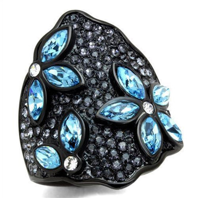 Womens Black Aquamarine Ring Anillo Para Mujer 316L Stainless Steel Ring with Top Grade Crystal in Sea Blue Lucca - Jewelry Store by Erik Rayo