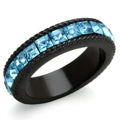 Womens Black Aquamarine Ring Anillo Para Mujer 316L Stainless Steel Ring with Top Grade Crystal in Sea Blue Rovereto - Jewelry Store by Erik Rayo