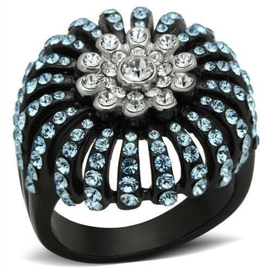 Womens Black Aquamarine Ring Anillo Para Mujer 316L Stainless Steel Ring with Top Grade Crystal in Sea Blue Vicenza - Jewelry Store by Erik Rayo