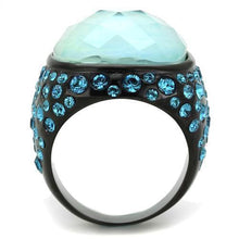 Load image into Gallery viewer, Womens Black Aquamarine Ring Anillo Para Mujer Stainless Steel Ring with Glass in Sea Blue Torcello - Jewelry Store by Erik Rayo
