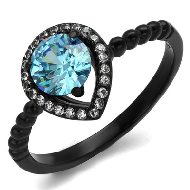 Womens Black Aquamarine Ring Anillo Para Mujer Unisex 316L Stainless Steel Ring with AAA Grade CZ in Sea Blue Harriet - Jewelry Store by Erik Rayo