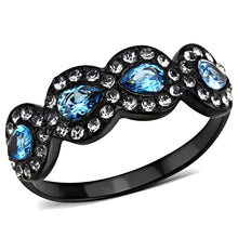 Load image into Gallery viewer, Womens Black Aquamarine Ring Anillo Para Mujer Unisex 316L Stainless Steel Ring with AAA Grade CZ in Sea Blue Kim - Jewelry Store by Erik Rayo
