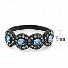 Load image into Gallery viewer, Womens Black Aquamarine Ring Anillo Para Mujer Unisex 316L Stainless Steel Ring with AAA Grade CZ in Sea Blue Kim - Jewelry Store by Erik Rayo
