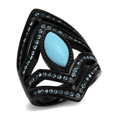 Womens Black Aquamarine Ring Anillo Para Mujer Unisex 316L Stainless Steel Ring with Synthetic Turquoise in Sea Blue Alouette - Jewelry Store by Erik Rayo