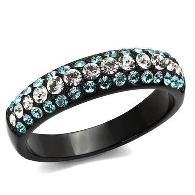 Womens Black Aquamarine Ring Anillo Para Mujer Unisex 316L Stainless Steel Ring with Top Grade Crystal in Sea Blue Amelia - Jewelry Store by Erik Rayo