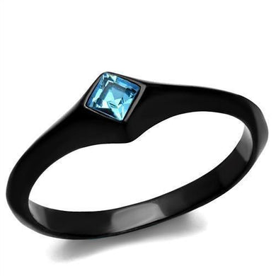 Womens Black Aquamarine Ring Anillo Para Mujer Unisex 316L Stainless Steel Ring with Top Grade Crystal in Sea Blue Colette - Jewelry Store by Erik Rayo