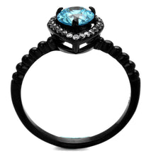 Load image into Gallery viewer, Black Aquamarine Rings for Women Anillo Para Mujer Stainless Steel Ring with AAA Grade CZ in Sea Blue Harriet - Jewelry Store by Erik Rayo
