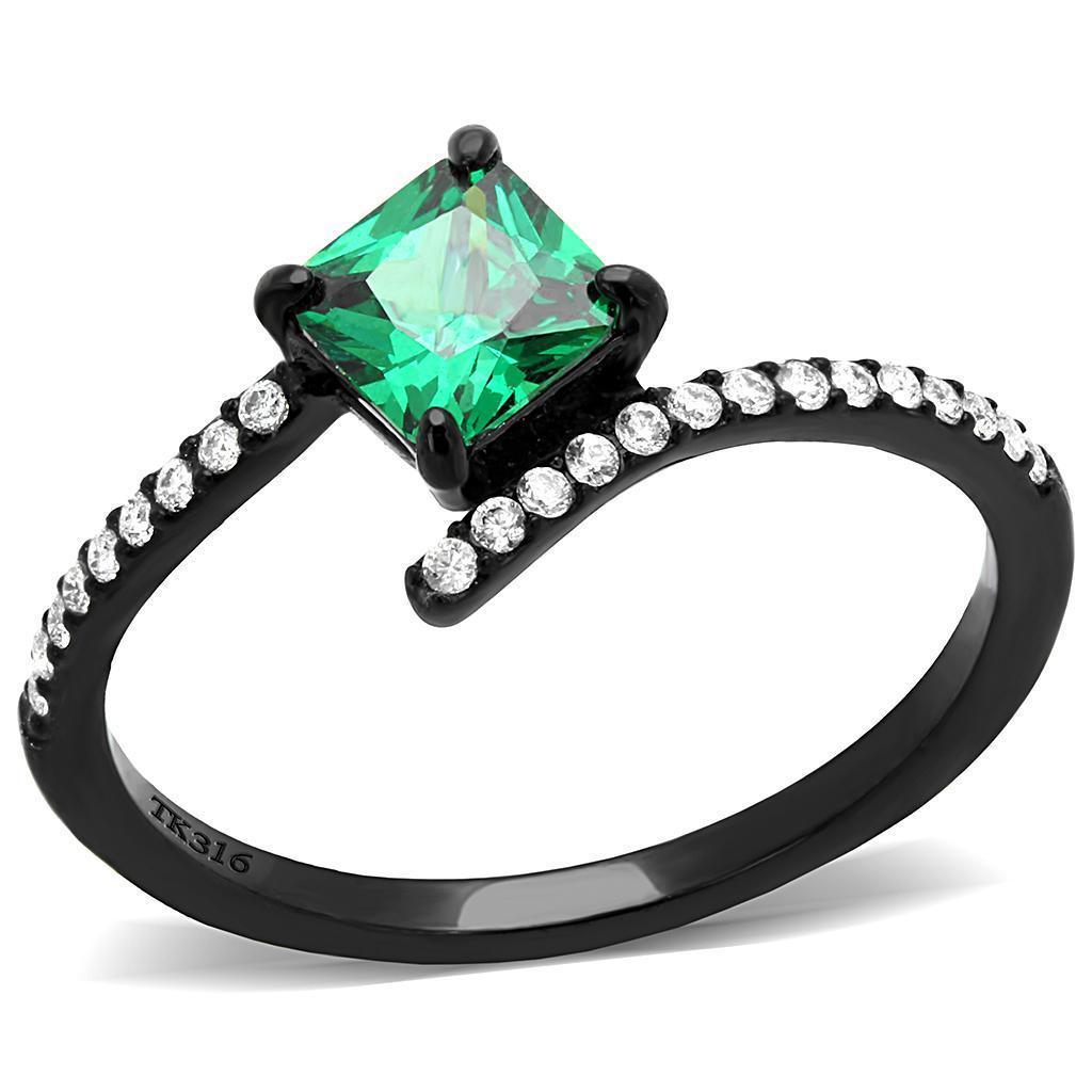 Womens Black Green Ring Petite Anillo Para Mujer 316L Stainless Steel Ring with AAA Grade CZ in Emerald Forza - Jewelry Store by Erik Rayo