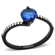 Load image into Gallery viewer, Womens Black Ring Anillo Para Mujer 316L Stainless Steel Ring with Synthetic Spinel in London Blue Vasto - Jewelry Store by Erik Rayo
