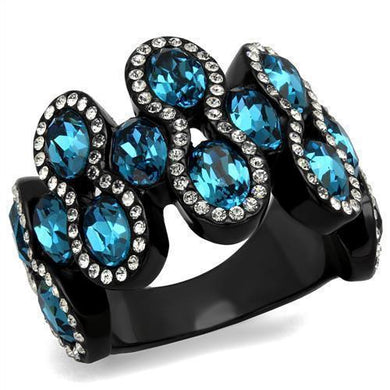 Womens Black Ring Anillo Para Mujer Unisex 316L Stainless Steel Ring with Top Grade Crystal in Aquamarine Liliana - Jewelry Store by Erik Rayo