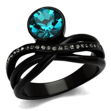Load image into Gallery viewer, Womens Black Ring Anillo Para Mujer Stainless Steel Ring with Top Grade Crystal in Blue Zircon Catrina - Jewelry Store by Erik Rayo

