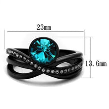 Load image into Gallery viewer, Womens Black Ring Anillo Para Mujer Stainless Steel Ring with Top Grade Crystal in Blue Zircon Catrina - Jewelry Store by Erik Rayo
