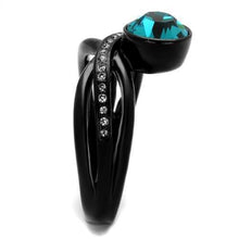 Load image into Gallery viewer, Womens Black Ring Anillo Para Mujer Stainless Steel Ring with Top Grade Crystal in Blue Zircon Catrina - Jewelry Store by Erik Rayo
