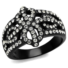 Load image into Gallery viewer, Womens Black Ring Anillo Para Mujer Stainless Steel Ring with Top Grade Crystal in Clear Evelyn - Jewelry Store by Erik Rayo
