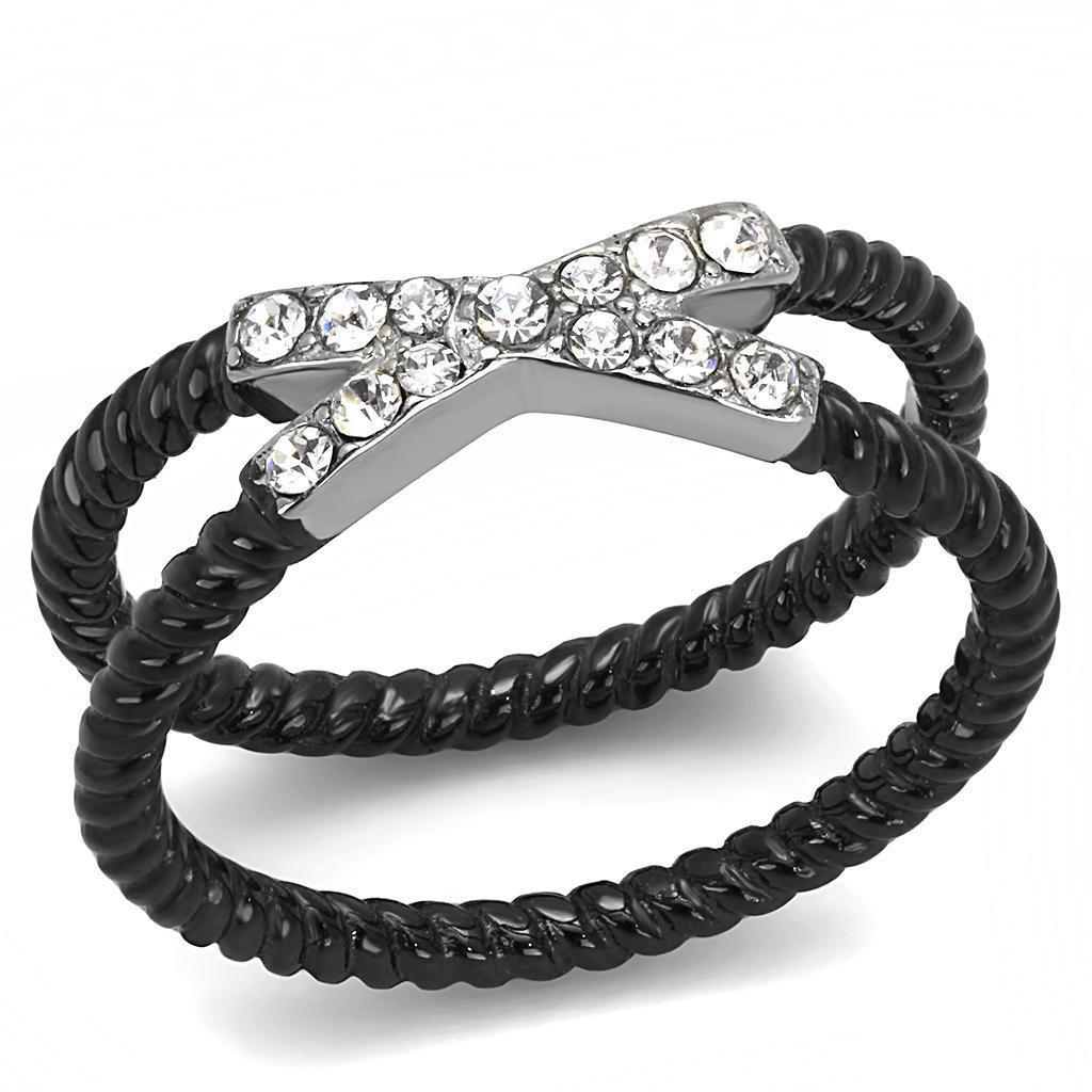 Womens Black Silver Ring Anillo Para Mujer 316L Stainless Steel Ring with Top Grade Crystal in Clear Estelita - Jewelry Store by Erik Rayo