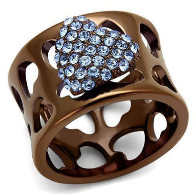 Womens Coffee Brown Ring Anillo Cafe Para Mujer 316L Stainless Steel with Top Grade Crystal in Aquamarine Forio - Jewelry Store by Erik Rayo