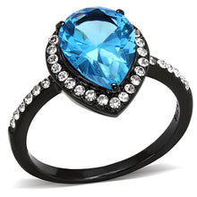 Load image into Gallery viewer, Womens Light Black Ring Anillo Para Mujer Girls 316L Stainless Steel Ring Synthetic Glass in Sea Blue Farah - Jewelry Store by Erik Rayo
