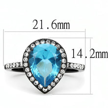Load image into Gallery viewer, Womens Light Black Ring Anillo Para Mujer Girls 316L Stainless Steel Ring Synthetic Glass in Sea Blue Farah - Jewelry Store by Erik Rayo
