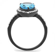 Load image into Gallery viewer, Womens Light Black Ring Anillo Para Mujer Girls 316L Stainless Steel Ring Synthetic Glass in Sea Blue Farah - Jewelry Store by Erik Rayo
