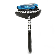 Load image into Gallery viewer, Womens Light Black Ring Anillo Para Mujer Girls 316L Stainless Steel Ring Synthetic Glass in Sea Blue Farah - Jewelry Store by Erik Rayo
