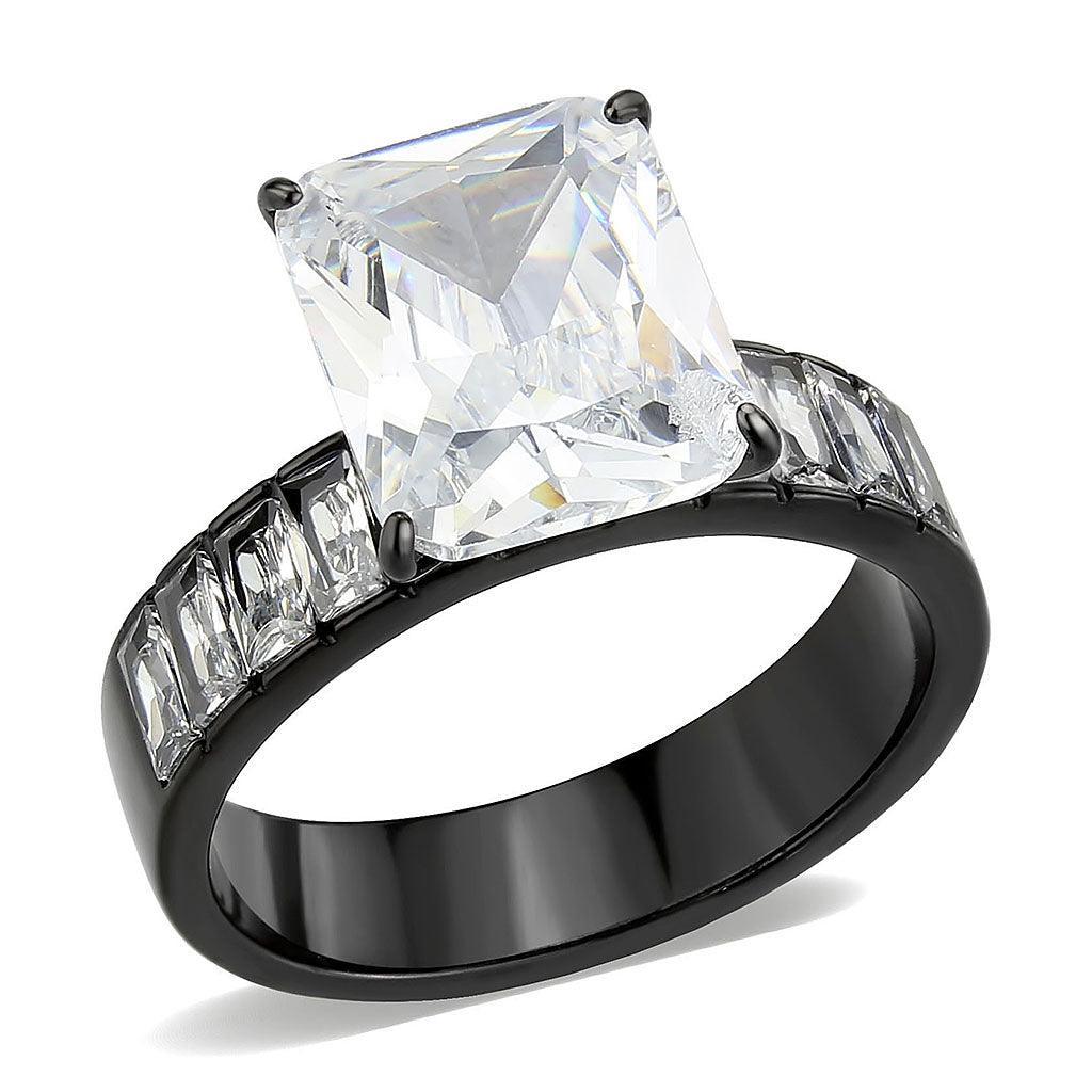 Womens Light Black Ring Anillo Para Mujer Stainless Steel Ring with AAA Grade CZ in Clear Isadora - Jewelry Store by Erik Rayo