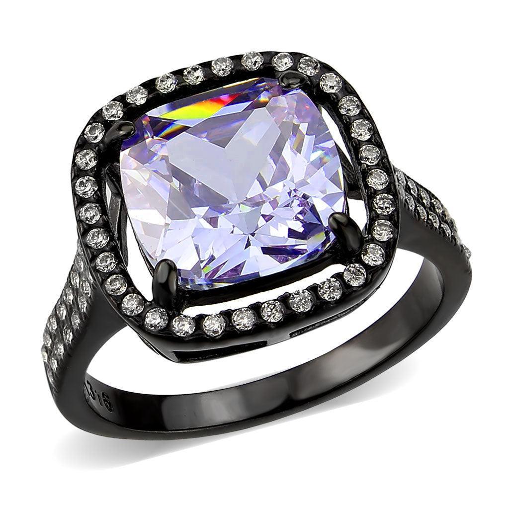 Womens Light Black Ring Anillo Para Mujer Stainless Steel Ring with AAA Grade CZ in Light Amethyst Bernadette - Jewelry Store by Erik Rayo