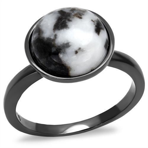 Womens Light Black Ring Anillo Para Mujer 316L Stainless Steel Ring with Semi-Precious Hematite in Multi Color Aayla - Jewelry Store by Erik Rayo