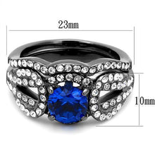 Load image into Gallery viewer, Womens Light Black Ring Anillo Para Mujer 316L Stainless Steel Ring with Synthetic Spinel in London Blue Damascus - Jewelry Store by Erik Rayo
