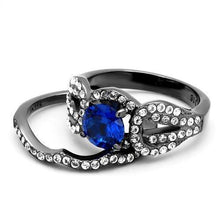 Load image into Gallery viewer, Womens Light Black Ring Anillo Para Mujer 316L Stainless Steel Ring with Synthetic Spinel in London Blue Damascus - Jewelry Store by Erik Rayo
