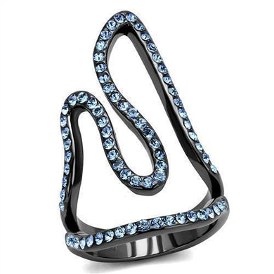 Womens Light Black Ring Anillo Para Mujer 316L Stainless Steel Ring with Top Grade Crystal in Aquamarine Irene - Jewelry Store by Erik Rayo