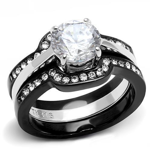 Womens Silver Black Ring Anillo Para Mujer Girls 316L Stainless Steel Ring with AAA Grade CZ in Clear Aaliyah - Jewelry Store by Erik Rayo